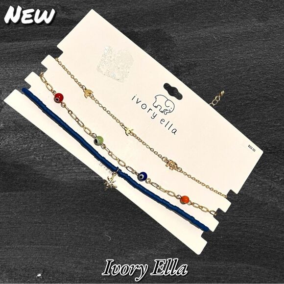 NWT Ivory Ella 3-Piece Necklace Set – Evil Eye, Moon, and Star Charms - Picture 5 of 7